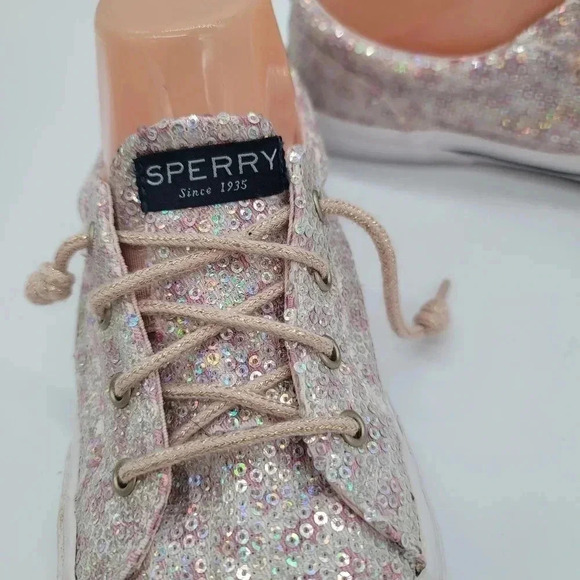 Sperry Pier Wave Leopard Blush Pink Sequin Shoes Women's Size 5.5 - Picture 3 of 9